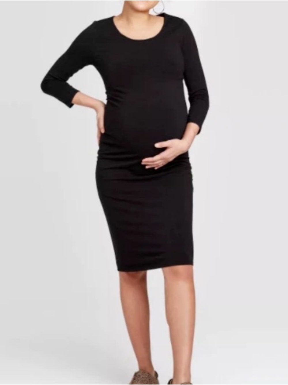 Isabel Maternity Black Long Sleeve Bodycon Scoop Neck Dress